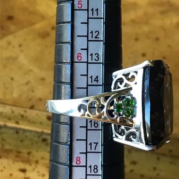 Genuine Smoky Quartz Chrome Diopside Sterling Silver Ring Size 7 - Picture 6 of 8